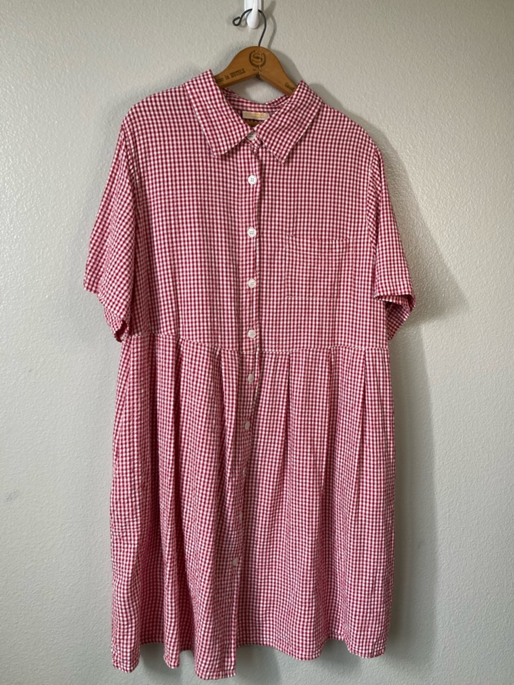 Vintage Seersucker Gingham 80s 90s Hunters Run Shirtdress smock Dress sz 1X